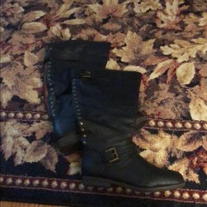 Tall Black Boots with Red Zippers